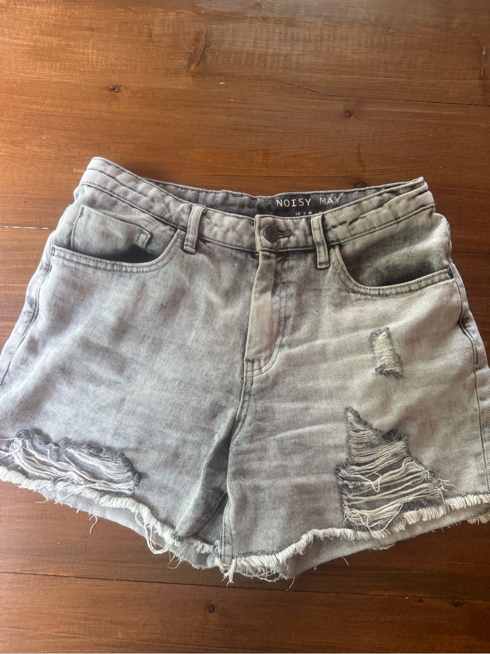 Noisy May Light Gray Distressed Denim Shorts